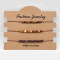 Lot de trois bracelets tressés à la main avec des perles en pierre œil de tigre 4mm - Style Texture Œil de Tigre et Panaché Rouge Blanc (FD9945)