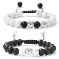 Adjustable heart couple bracelets with white marble turquoise and matte black beads - Black & White Heart Woven 2 Piece Set (No Card)