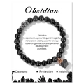 Pulsera de cuentas de obsidiana natural con colgante de piedra en tarjeta - Ágata Negra y Piedra de Lava Negro Pistola / 19cm