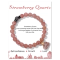 Pulsera de cuarzo fresa hecha a mano con colgante de cristal rosa en tarjeta - Cuarzo Fresa y Piedra de Lava Negro Pistola / 19cm