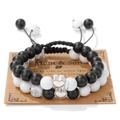 Matching heart bead bracelets for Mom and Son on display card with adjustable drawstring - Mother & Son Card + 2 Piece Bracelet Set