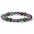 Bracelet élastique avec perles en pierre naturelle verte et cubes galvanisés colorés - 19cm / Turquoise Africaine avec Pierre de Lave Arc-en-ciel