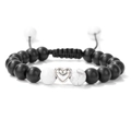 Adjustable heart charm bracelet with white turquoise and black matte agate beads - Single Black Woven Bracelet