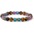 Bracelet œil de tigre pour homme avec perles de lave galvanisées colorées - 19cm / Oeil de Tigre avec Pierre de Lave Arc-en-ciel
