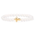 6mm milchweiße Steinperlen-Armband mit poliertem goldenem Kreuzanhänger am Stretchband - 19cm / 6mm Opal