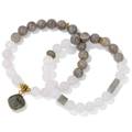 Zweilagiges Perlenarmband-Set mit grauem Labradorit-Stein und quadratischem Anhänger - Blitzstein (Labradorit)
