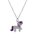 Sprankelende eenhoorn hanger ketting met kleurrijke kristallen op zilveren ketting - Pave Strass Eenhoorn Stijl (NK132)