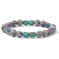 Bracelet élastique en billes de marbre gris et prismes de pierre volcanique irisés - 19cm / Pierre de Carte avec Pierre de Lave Arc-en-ciel