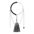 Detail of Yin Yang beaded bracelet with lava stone beads and long grey fringe tassel - Volcanic Stone Texture (LN044)
