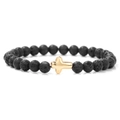 Black 6mm lava stone bead bracelet with a polished gold cross charm for men and women - 19cm / 6mm Lava Stone