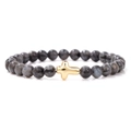 Deep grey labradorite stone bead bracelet with a 6mm golden cross pendant for unisex - 19cm / 6mm Labradorite
