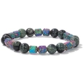 Bracelet en perles de pierre volcanique arc-en-ciel avec pierres naturelles vert foncé - 19cm / Nouveau Jade avec Pierre de Lave Arc-en-ciel