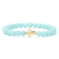 Sky blue 6mm stone bead bracelet featuring a polished gold cross religious charm - 19cm / 6mm Imitation Amazonite