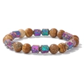 Bracelet en pierre volcanique plaquée colorée avec perles rondes en jaspe tacheté - 19cm / Jaspe Paysage avec Pierre de Lave Arc-en-ciel