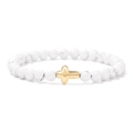 6mm white marble beads elastic bracelet with a polished gold cross charm for men and women - 19cm / 6mm Howlite