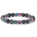 Bracelet pour hommes en pierre de lave avec perles hexagonales aux reflets arc-en-ciel - 19cm / Labradorite avec Pierre de Lave Arc-en-ciel