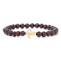 6mm dark red natural stone bead bracelet with golden cross charm on elastic cord - 19cm / 6mm Bloodstone