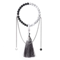 Bracelet chinois perles Yin Yang Tai Chi avec pierres naturelles et longues franges de soie - Noir Brillant (LN047)