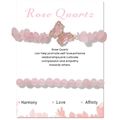 Detailansicht eines Rosenquarz-Doppelarmbands mit einem rosa Schmetterlingsanhänger - 18,5cm-19cm / Rosenquarz