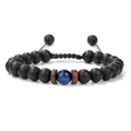 Bracciale di perle nere opache con occhio di tigre blu e cordino intrecciato - Occhio di Tigre Blu (Perline Opache)