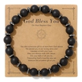 Detail of matte black stone beads bracelet with a cross on a religious gift card - Matte Black Beads Cross Style (5)