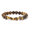 Bracciale in perle di occhio di tigre con pietre naturali grezze e anelli dorati - 19cm / Occhio di Tigre Giallo