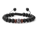 Bracciale intrecciato regolabile con perle nere opache da 8mm e pietra occhio di tigre - Labradorite (Perline Opache)