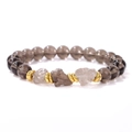 Bracciale retrò in perle di quarzo fumé con pietre naturali e distanziatori dorati - 19cm / Quarzo fumé