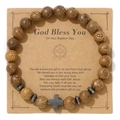 Detail of wooden beads bracelet with grey cross pendant on a religious baptism gift card - Retro Wood Grain Beads Cross Style (7)