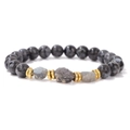 Bracciale energetico retrò con perle in pietra naturale grigio scuro e distanziali dorati - 19cm / Labradorite