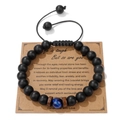 Bracciale intrecciato con occhio di tigre e perline nere opache regolabile - Occhio di Tigre Blu (Con Cartolina)