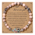 Bracciale in pietra marmo zebra rosa con ciondolo civetta argento su confezione regalo - Diaspro Zebra Rosa