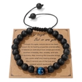 Bracciale regolabile da uomo con perline nere opache e ciondolo in occhio di tigre blu - Occhio di Tigre Blu Reale (Con Cartolina)
