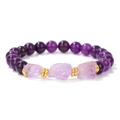 Bracciale di ametista naturale con perle rotonde viola scuro e accenti di pietre grezze - 19cm / Pietra Bianca Ametista
