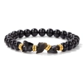 Bracciale di perle in pietra nera naturale con accenti di minerale grezzo e distanziatori dorati - 19cm / Agata nera