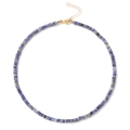 Detail of natural blue stone beaded necklace with golden spacers and adjustable lobster clasp - Blue Spot Stone