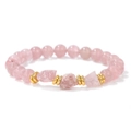 Bracciale in quarzo rosa naturale con pietre grezze e anelli in metallo dorato - 19cm / Quarzo Fragola