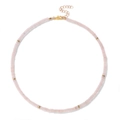 Beaded necklace with light pink translucent cylinders and golden square spacer accents - Rose Quartz