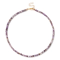 Handmade beaded necklace featuring purple amethyst stones and gold metallic spacer beads - Purple Crystal
