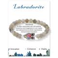 Bracciale elastico in perle di labradorite con ciondolo a gufo e strass colorati - Labradorite