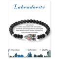 Bracciale da uomo in labradorite nera con ciondolo a civetta multicolore e scheda regalo - Agata Nera Lucida