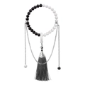 Yin Yang Tai Chi beaded bracelet with gray tassels and silver chain detail in white and black - Black White Mix (LN043)