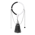 Yin Yang beaded bracelet with matte black and white stones and a long silk tassel - Frosted Black (LN046)