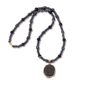 Agate pendant necklace with black hematite beads and gold-plated raw stone for men - Black Natural Stone Style (FN2074) / Necklace