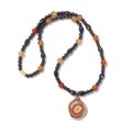 Ethnic beaded necklace with black spinel and orange agate slices in golden trim - Orange Brown Agate Style (FN2073) / Necklace
