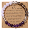 Elastic beaded bracelet with natural purple and clear quartz stones on a kraft card - 19cm Bracelet with Card / Purple Mixed (KZ0192)