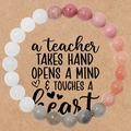 Natural stone bead bracelet with teacher gift card featuring wood grain and labradorite - Pink and White Stone (2)