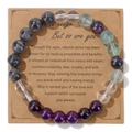Handmade stretch bracelet with natural multi-colored stone beads on display card - 19cm Bracelet with Card / Gray Green Mixed (KZ0194)