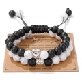 Adjustable heart charm bracelets with white turquoise and black beads on gift card - Heart Card + 2 Piece Bracelet Set