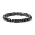 Bracciale fatto a mano con perle di legno nere, texture naturali e cordoncino elastico - Stile Perline a Disco Nero (CC1140)